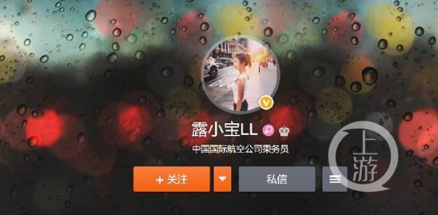 ▲@露小宝LL微博认证为“中国国际航空有限公司乘务员”。图源于网络 ▲@露小宝LL微博认证为“中国国际航空有限公司乘务员”。图源于网络