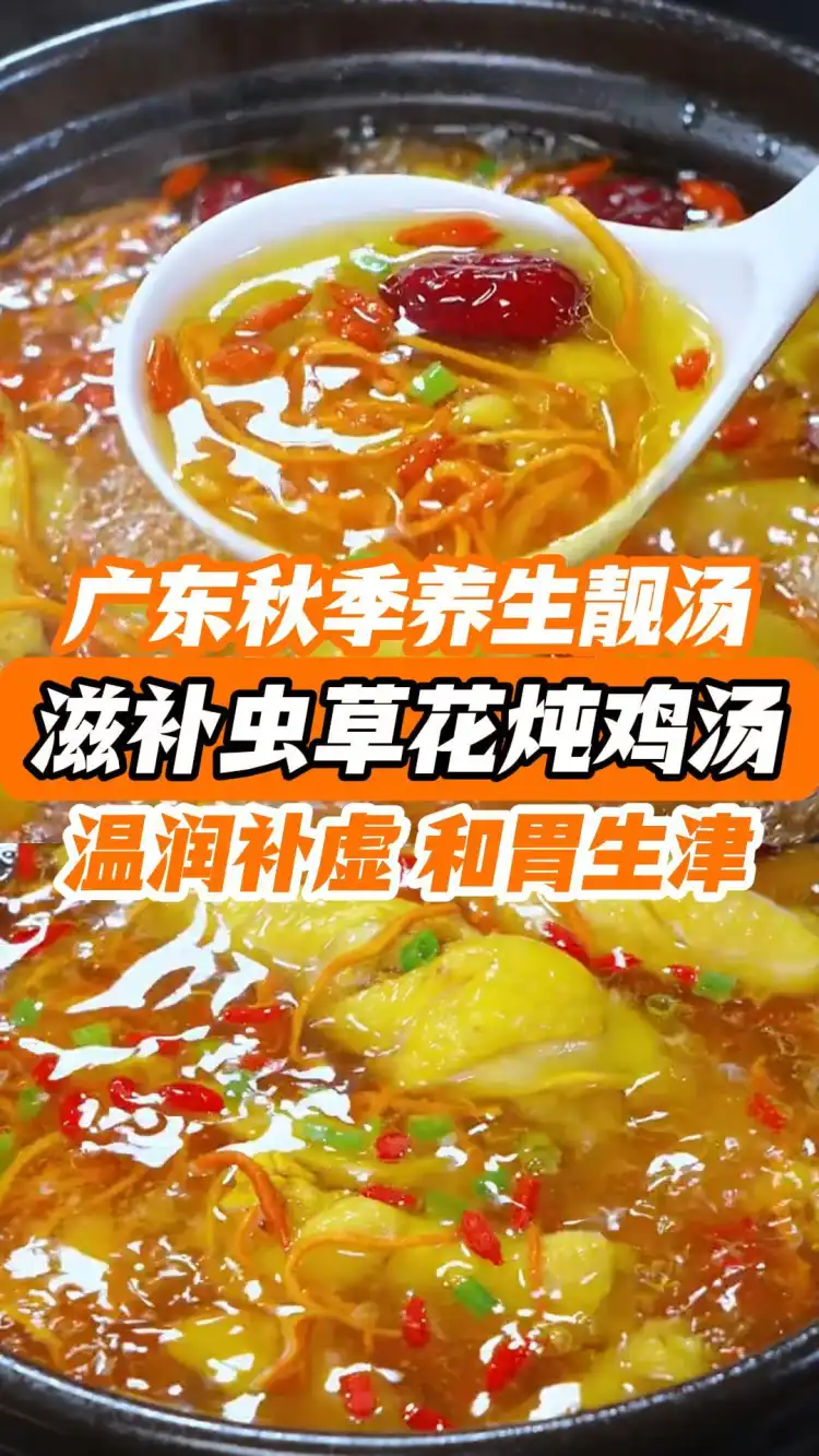 广东秋季养生靓汤，滋补虫草花炖鸡汤！温润补虚，和胃生津！