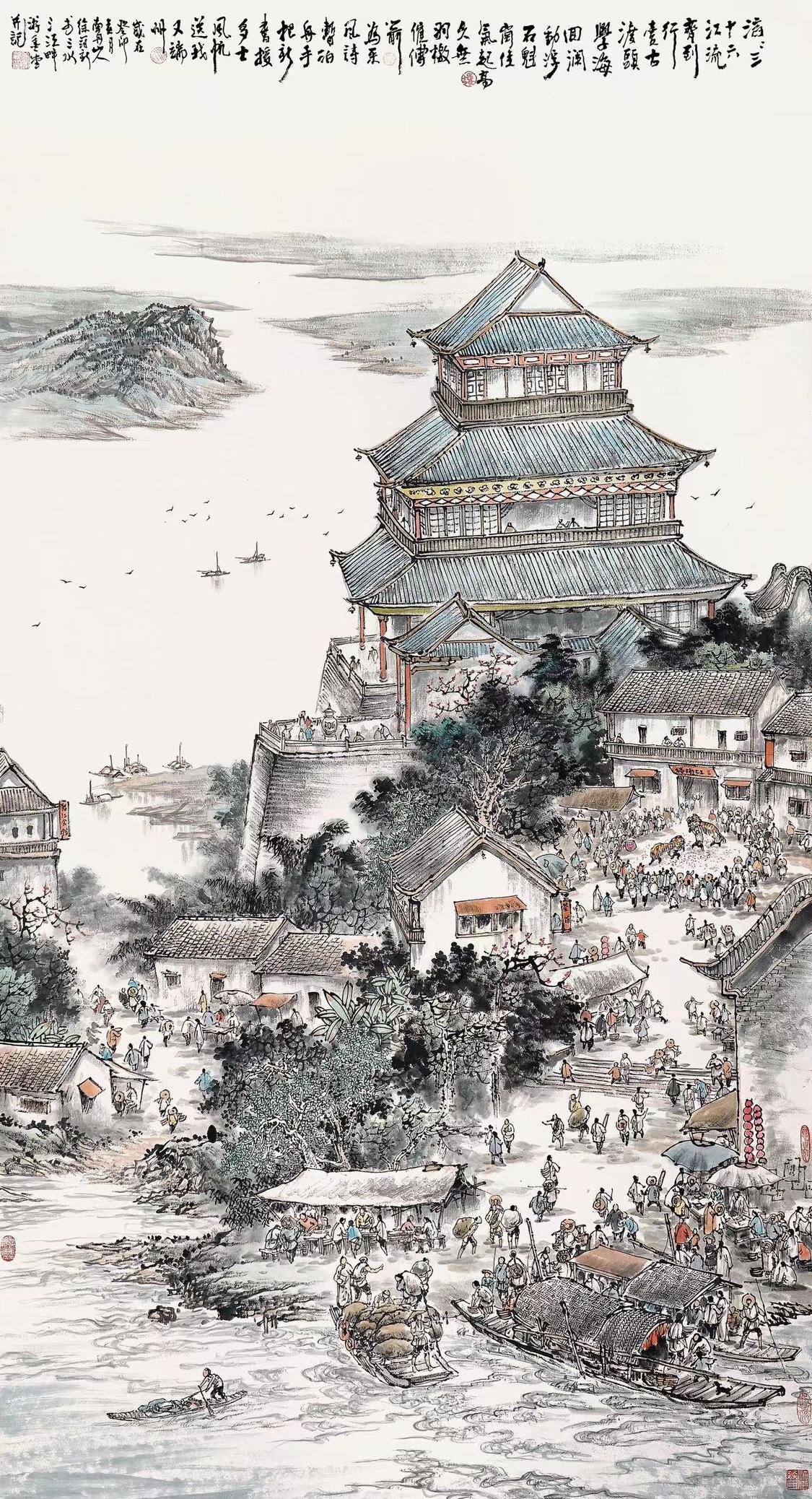 三水本土画家徐冠新以三十六江楼为主题创作的画作。由作者本人提供。.jpg