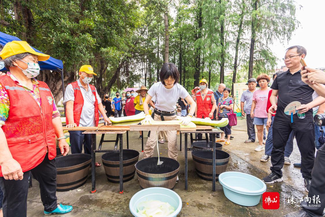 6月12日,黄龙第四届睦邻冬瓜文化节上,市民正在体验将黄龙黑皮冬瓜切片。珠江商报记者林安迪摄.jpg