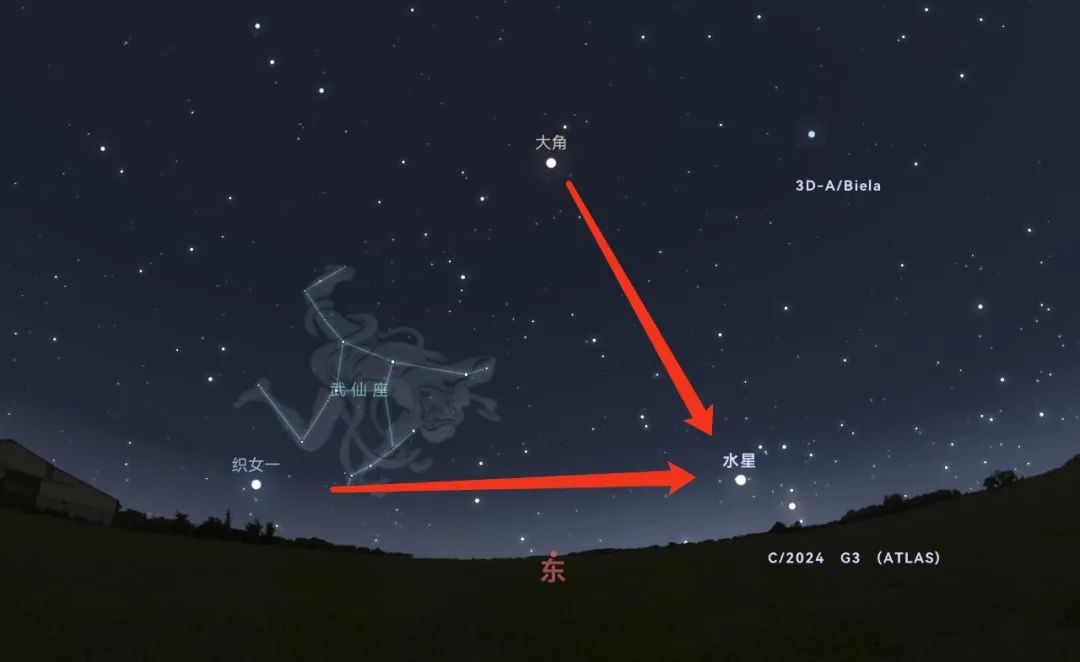 水星会与大角星及织女星一起组成“亮星三角”,借助这两颗就能轻松找到水星。.jpg