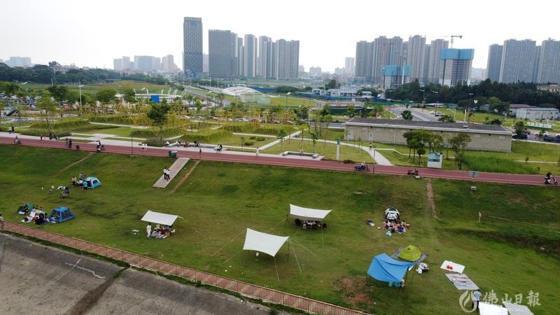 新城公园市民露营享受假期。