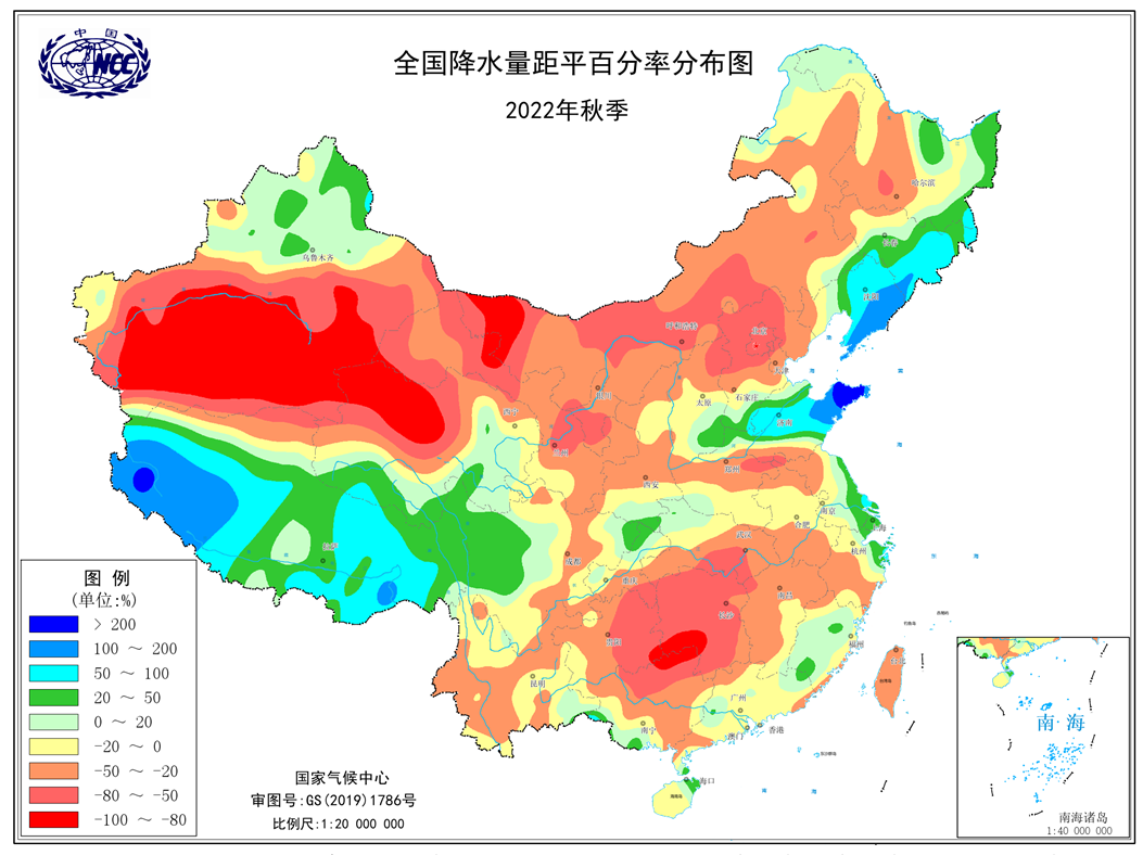 2022年秋季,全国平均降水量110.6毫米,较常年同期(121.1毫米)偏少8.7%,为2010年以来最少.png