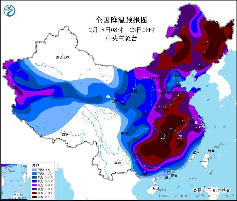 受寒潮影响,预计2月18日至22日,我国大部地区将自西向东、自北向南先后出现剧烈降温。.jpg