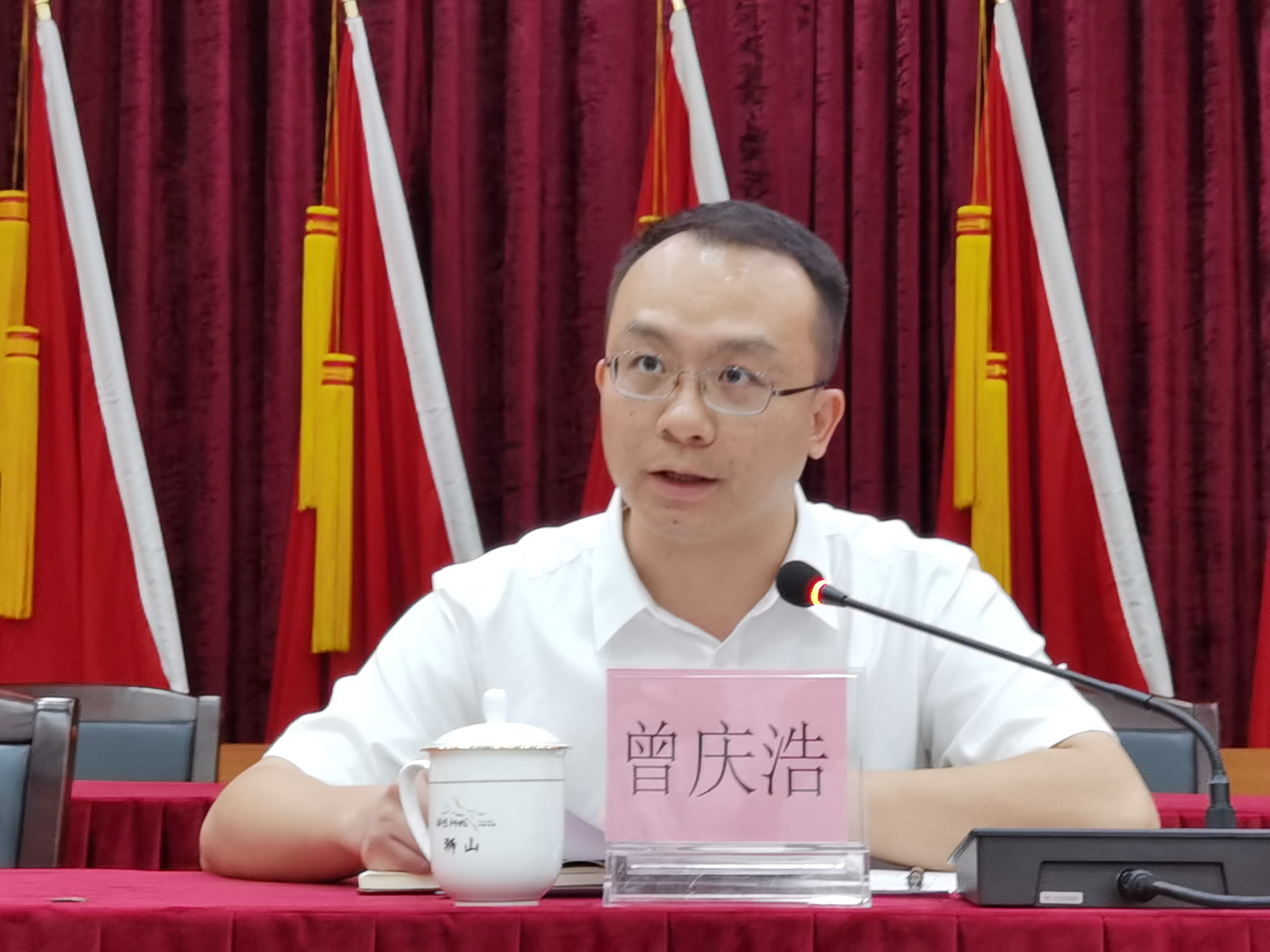 狮山镇委委员曾庆浩用“四个新”总结汇报了狮山镇乡村振兴及人居环境整治情况。