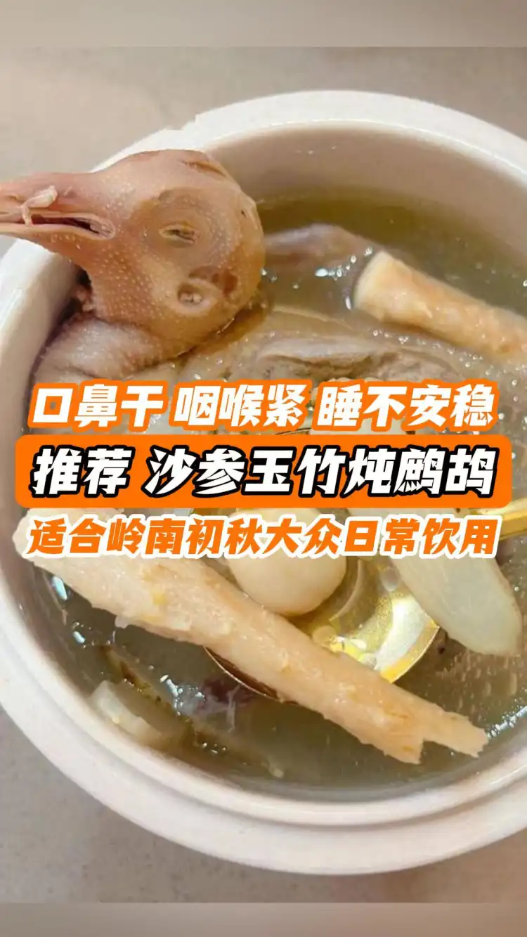 口鼻干、咽喉紧、睡不安稳?推荐沙参玉竹炖鹧鸪,适合岭南初秋大众日常饮用!