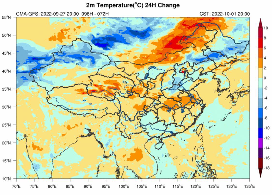 10月1日至6日,我国大部地区自北向南将先后出现降温.gif