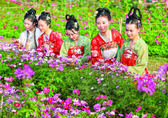 惠城区三栋镇紫溪半岛花海吸引许多游客前来拍照打卡。
