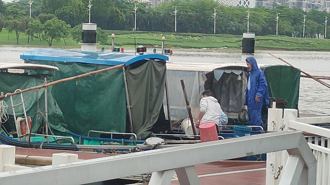 区农业农村局检查渔船停泊情况并处理一起渔船因雨倾斜事件。.jpg