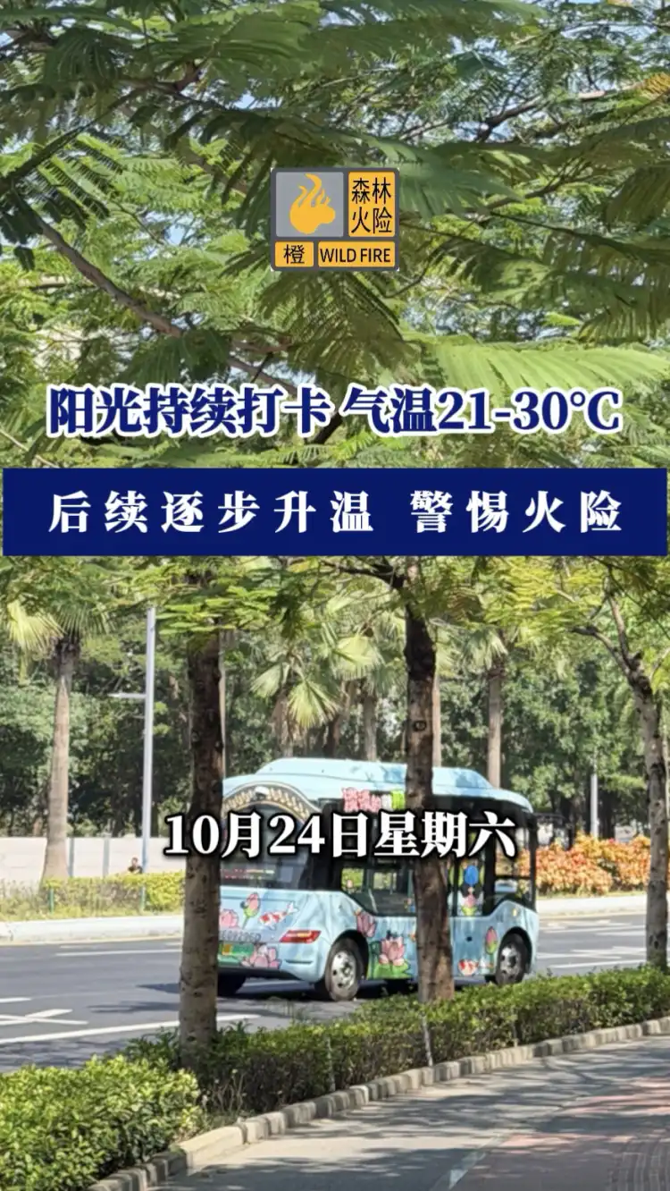 10月24日 佛山天气
阳光持续打卡 气温21-30°C
后续逐步升温 警惕火险