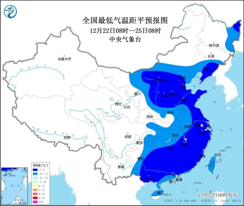 12月22日08时至25日08时,全国最低气温距平预报图.jpg