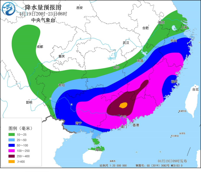 4月19日至23日江南、华南地区降水量预报图。.png