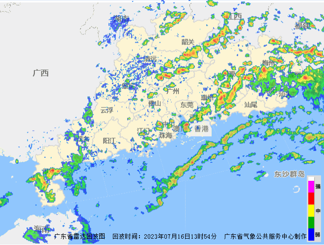 7月16日上午,台风“泰利”外围又细又长的螺旋雨带不断向我省陆地输风送雨。.gif