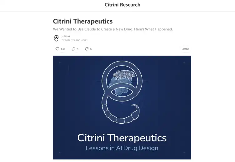 网红研究机构Citrini尝试用AI创造“新药” 看好生命科学下游机会