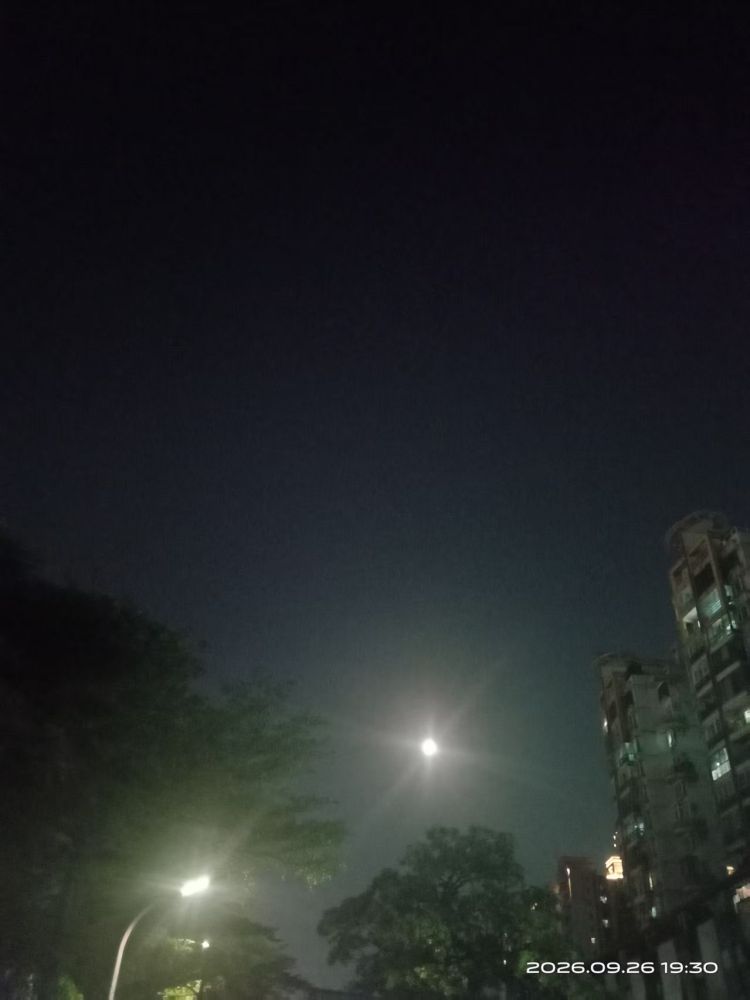 街灯与圆月同辉!😄😄